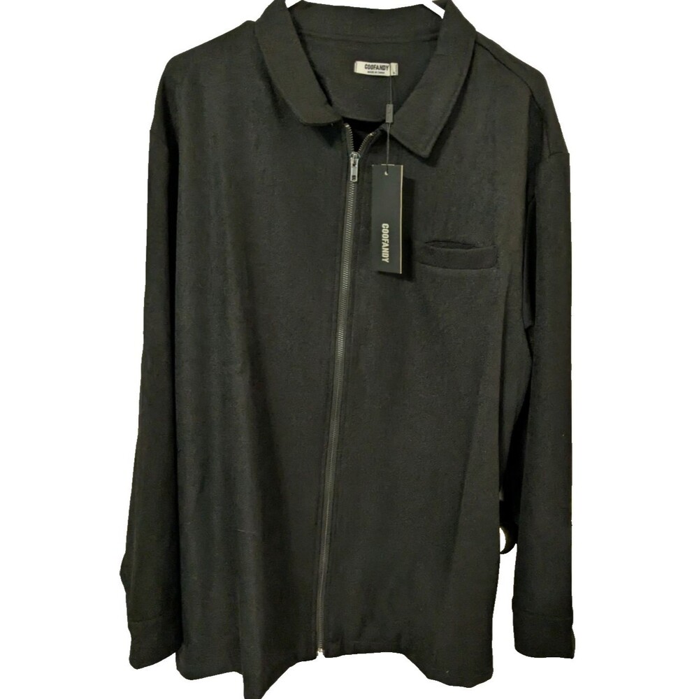 NWT Coofandy Men’s Full Zip Jacket Size XL Black Cotton Polyester